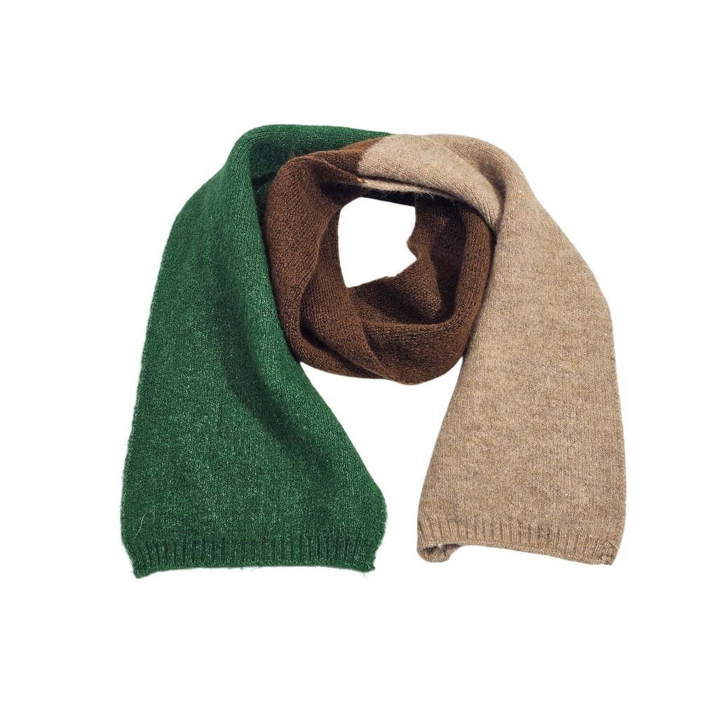 Feide Scarf Collection Scarf Unisex OS Green Brown Tan Colorblock Fuzzy Knit EUC